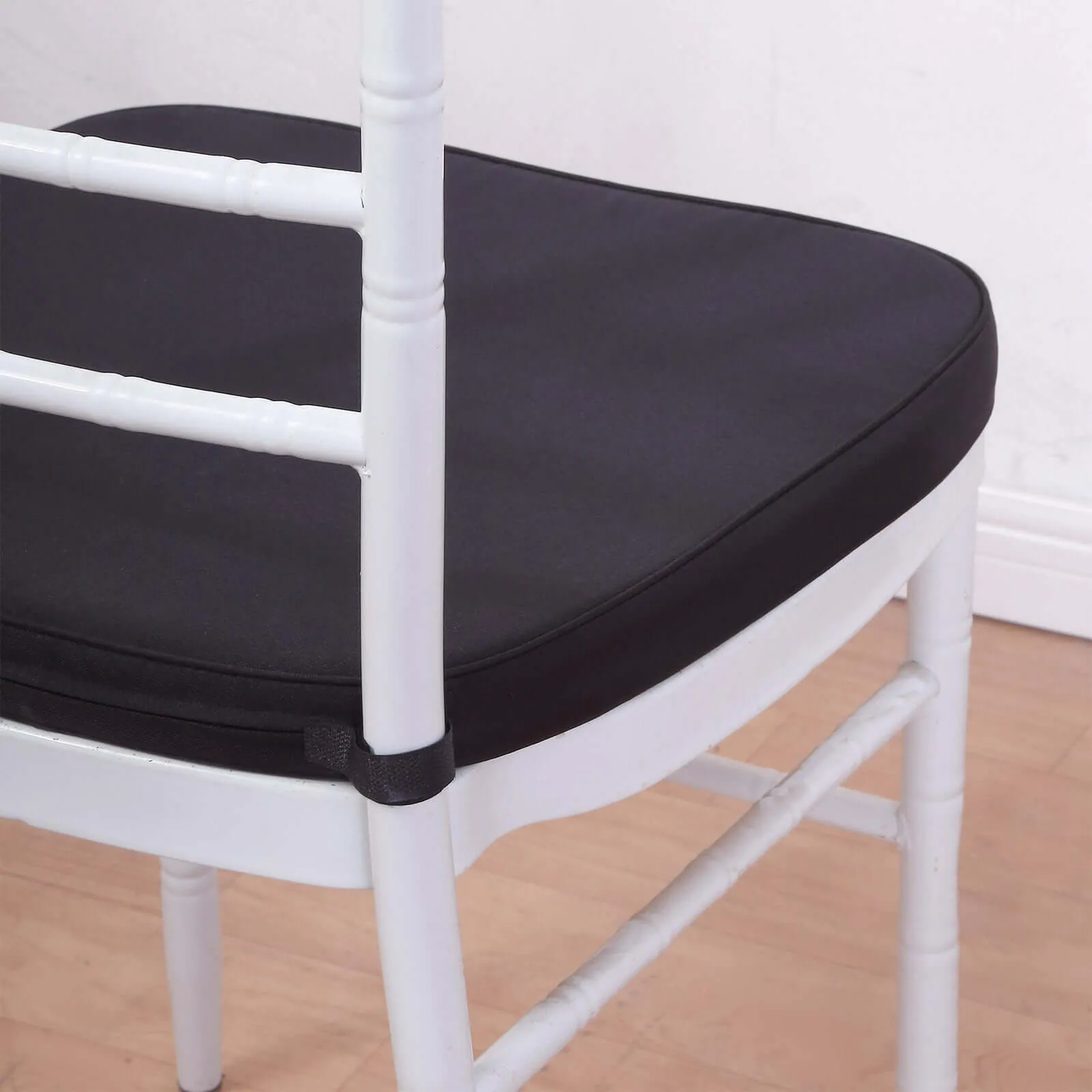 1.5" Thick Black Chiavari Chair Pad, Memory Foam Seat Cushion With Ties and Removable Cover