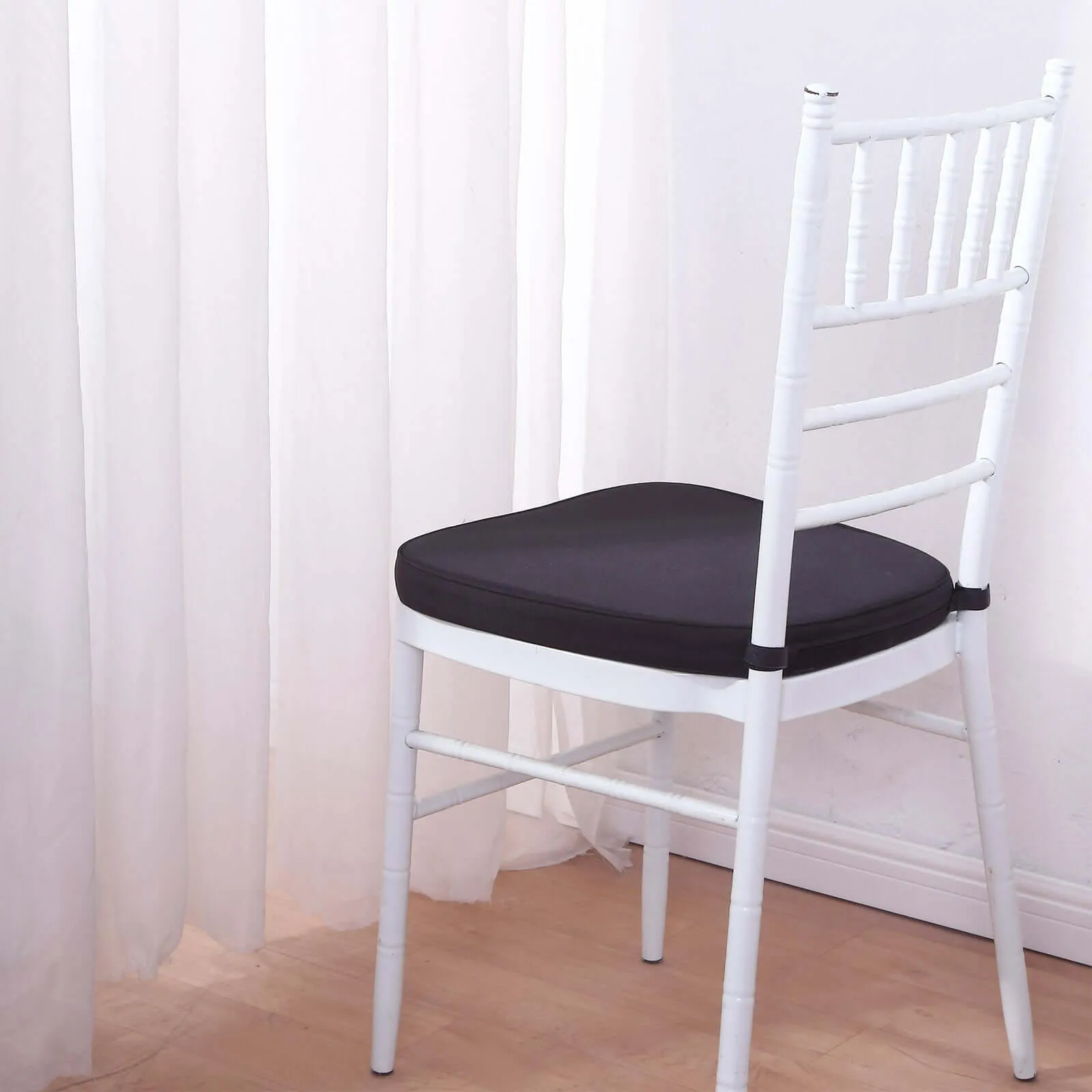 1.5" Thick Black Chiavari Chair Pad, Memory Foam Seat Cushion With Ties and Removable Cover