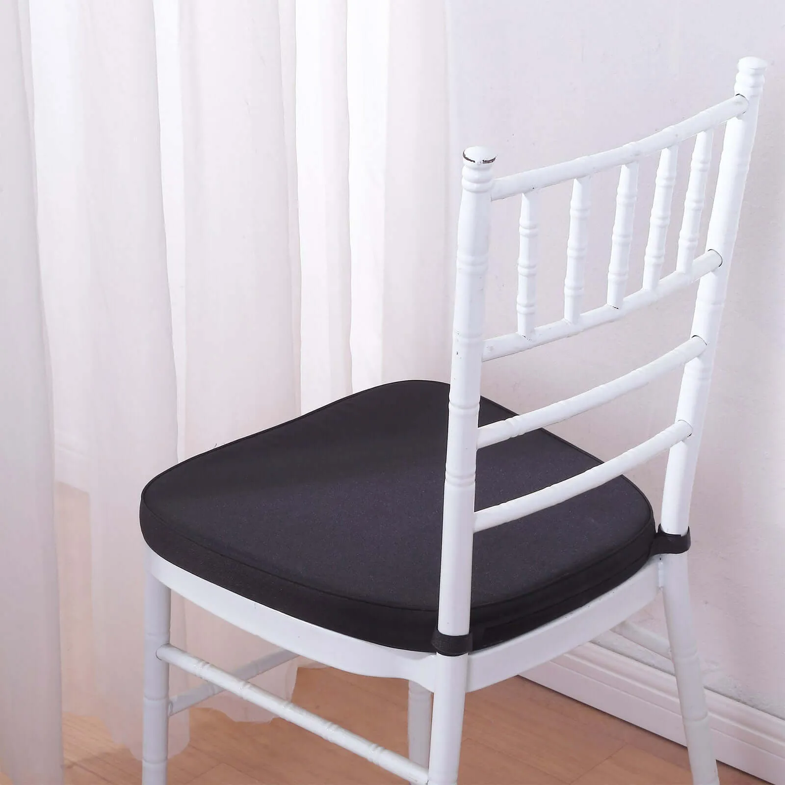 1.5" Thick Black Chiavari Chair Pad, Memory Foam Seat Cushion With Ties and Removable Cover