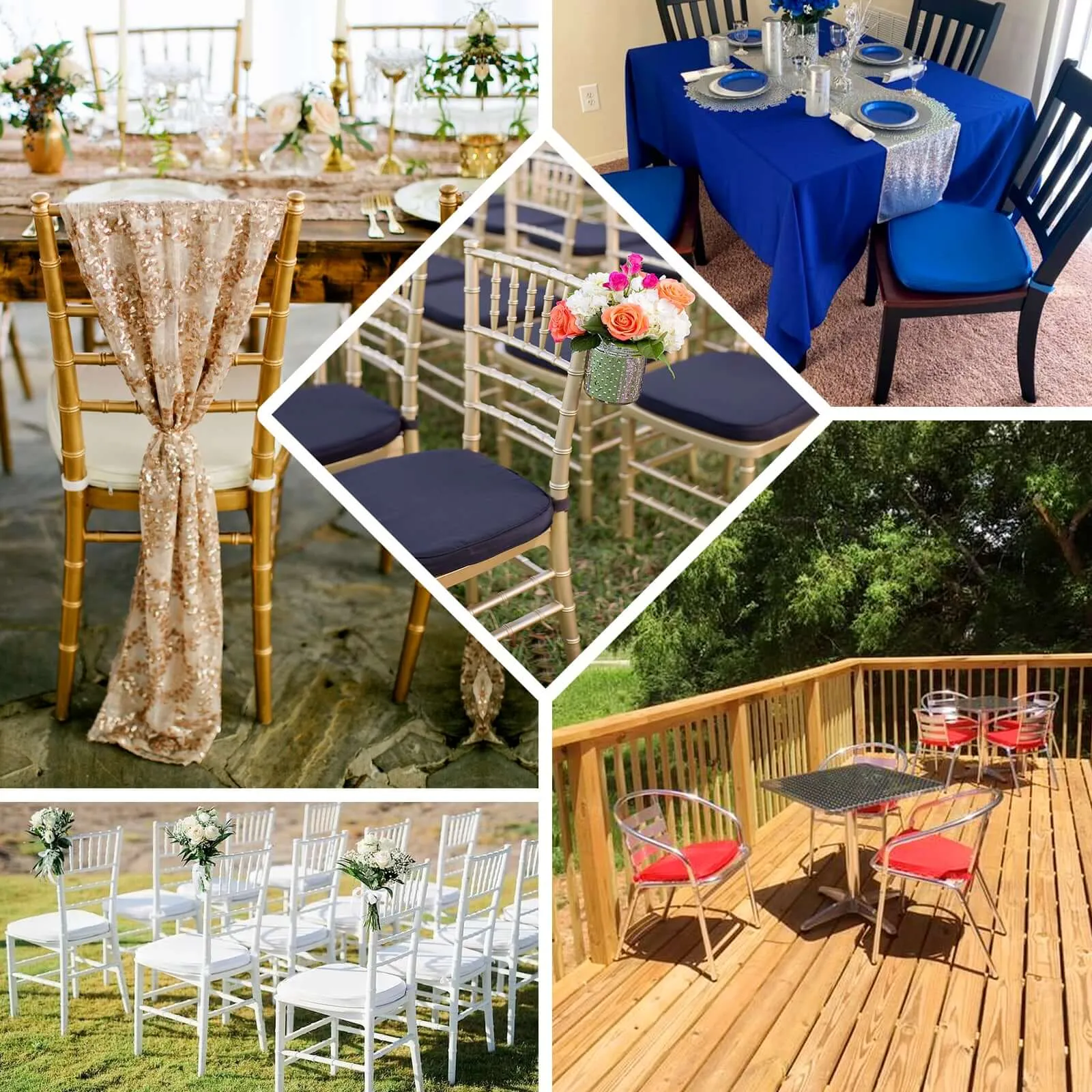 1.5" Thick Black Chiavari Chair Pad, Memory Foam Seat Cushion With Ties and Removable Cover