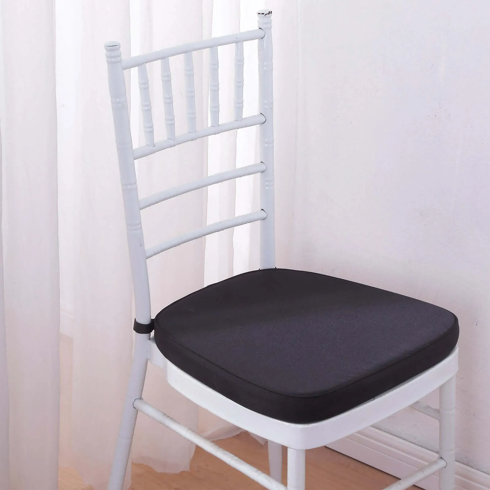 1.5" Thick Black Chiavari Chair Pad, Memory Foam Seat Cushion With Ties and Removable Cover