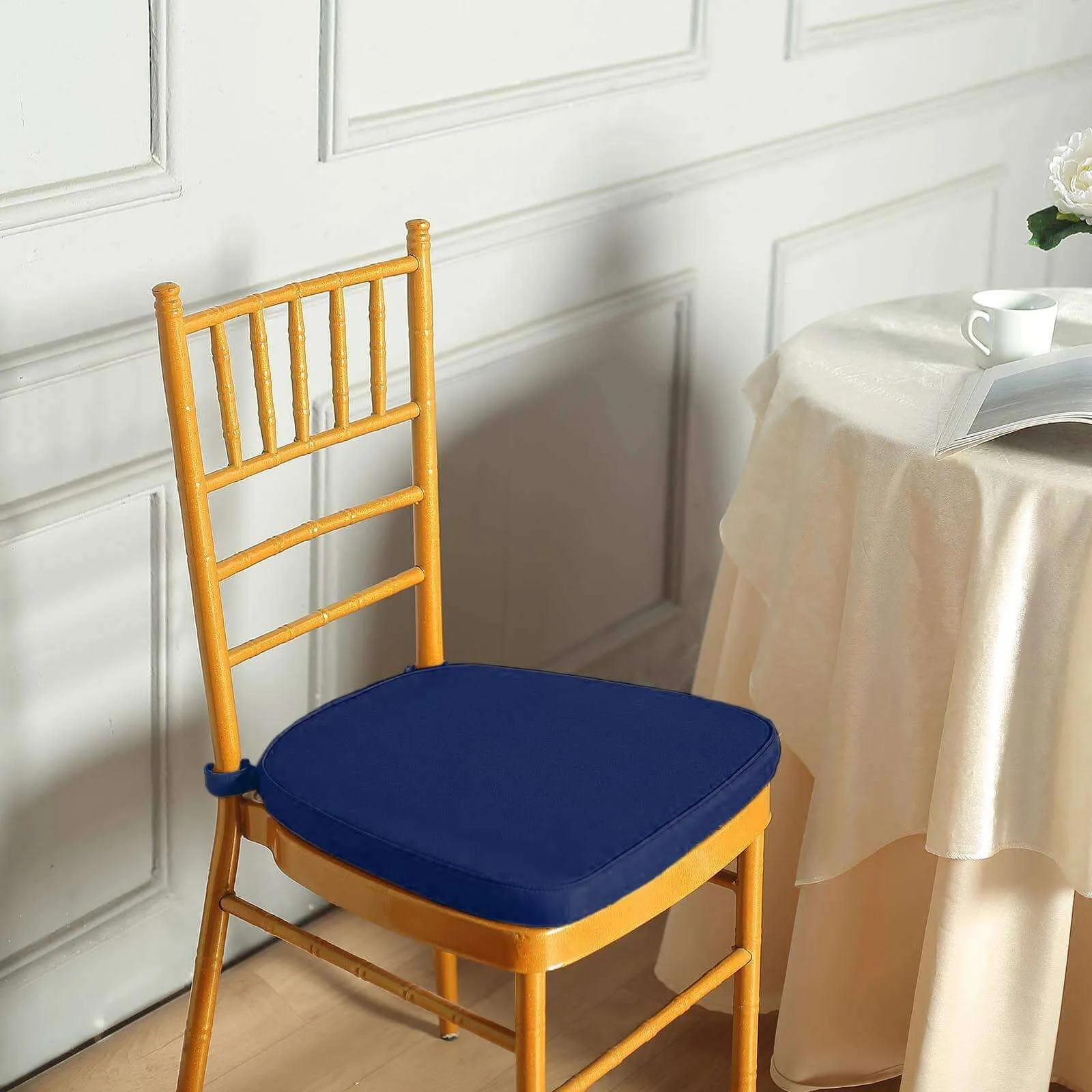 1.5" Thick Navy Blue Chiavari Chair Pad, Memory Foam Seat Cushion With Ties and Removable Cover