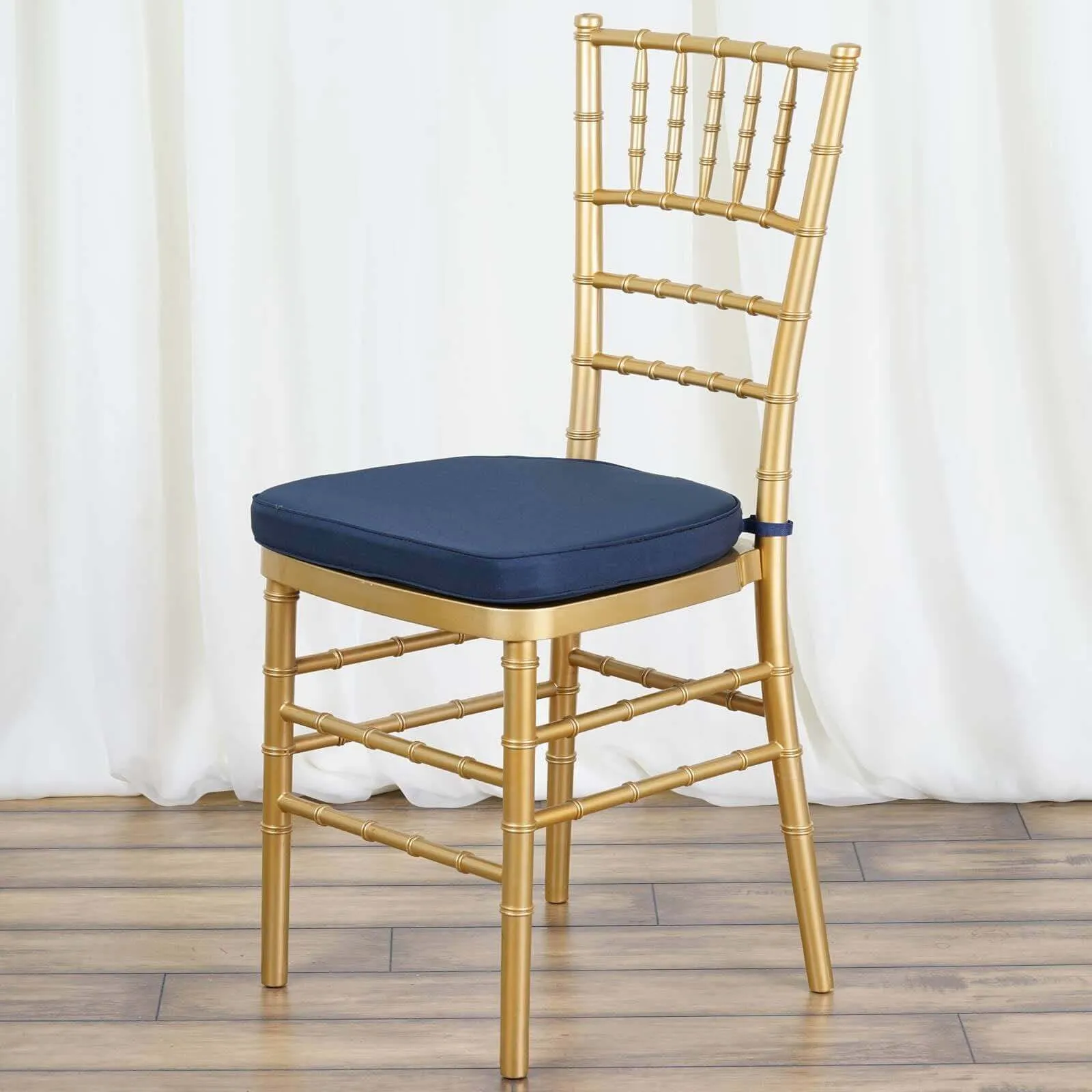 1.5" Thick Navy Blue Chiavari Chair Pad, Memory Foam Seat Cushion With Ties and Removable Cover