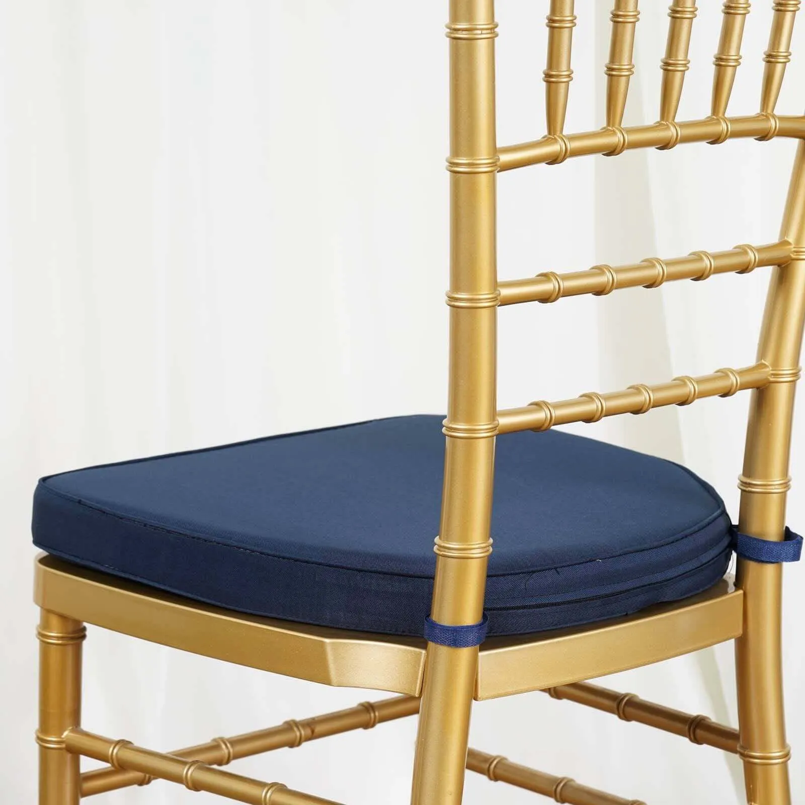1.5" Thick Navy Blue Chiavari Chair Pad, Memory Foam Seat Cushion With Ties and Removable Cover