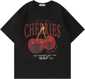 Aelfric Eden Oversized Graphic Tees Unisex Cherries Print T Shirts Casual Summer Short Sleeve Top Cotton Cute Tee Shirt