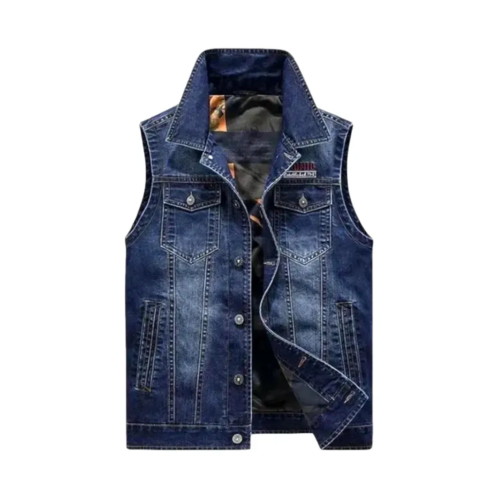 Average fit logo men's denim trucker vest