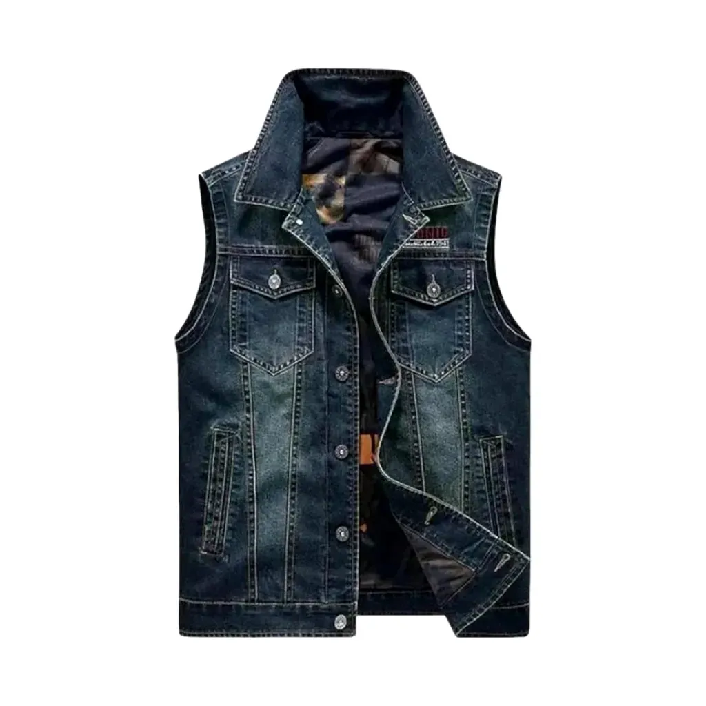 Average fit logo men's denim trucker vest