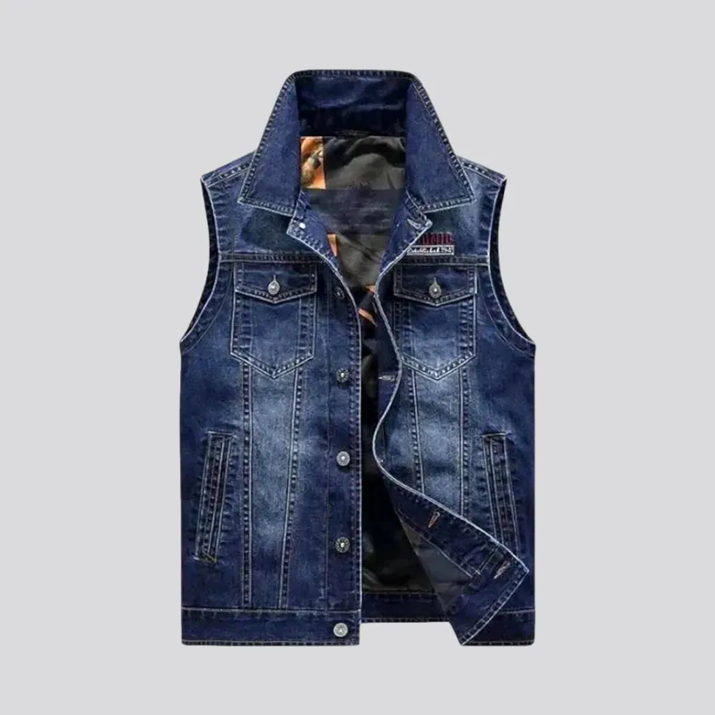 Average fit logo men's denim trucker vest