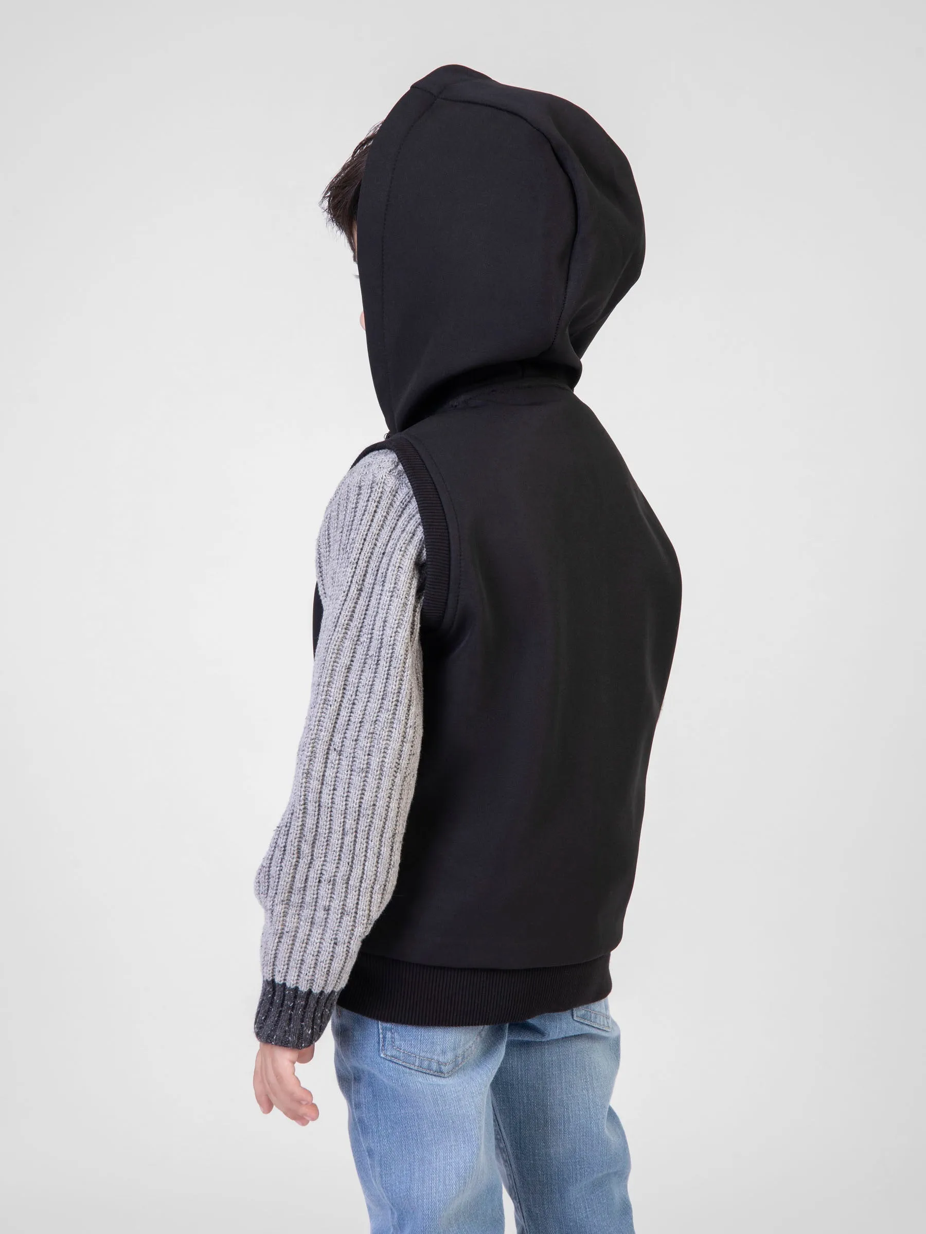 Black Sleeveless Casual Zipper Jacket With Hood