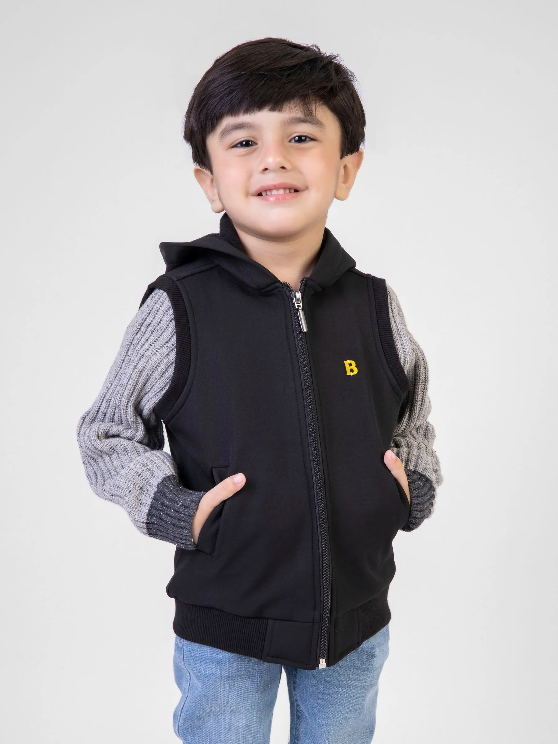 Black Sleeveless Casual Zipper Jacket With Hood