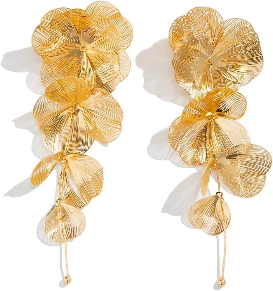 Bohemian Big Flower Dangle Earrings - Fabric Floral Design for Women