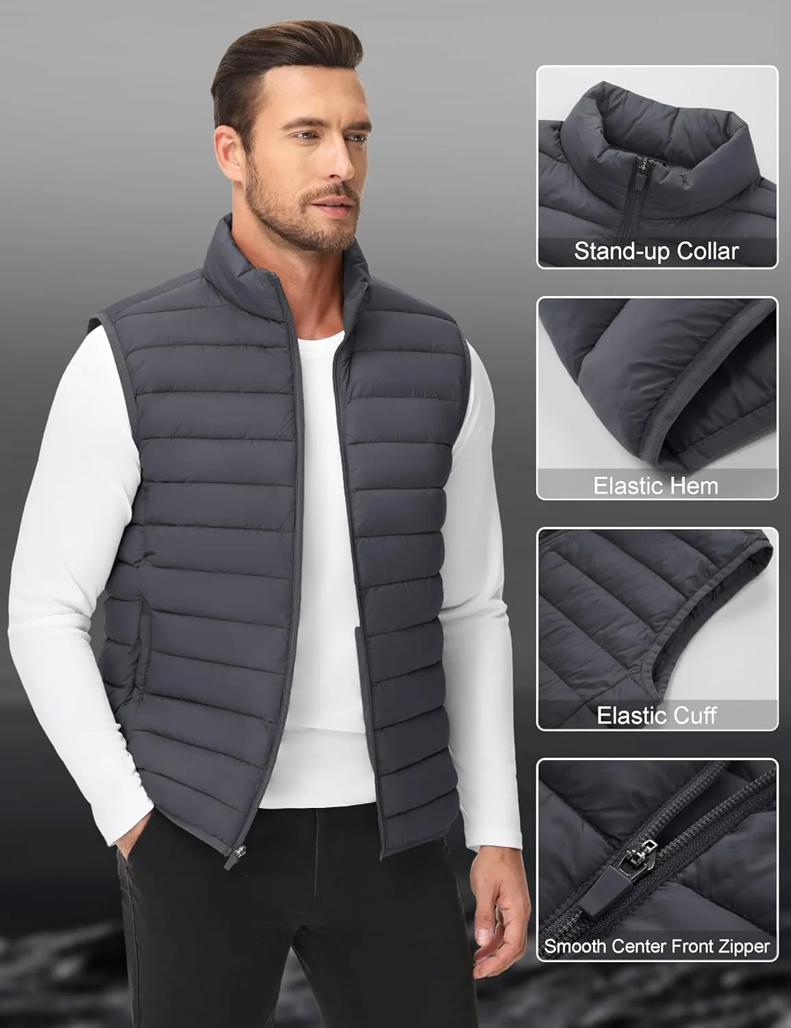 Cotrasen Men's Puffer Lightweight Vest Packable Outerwear Vest Warm Winter Outdoor Sleeveless Jacket for Travel Running