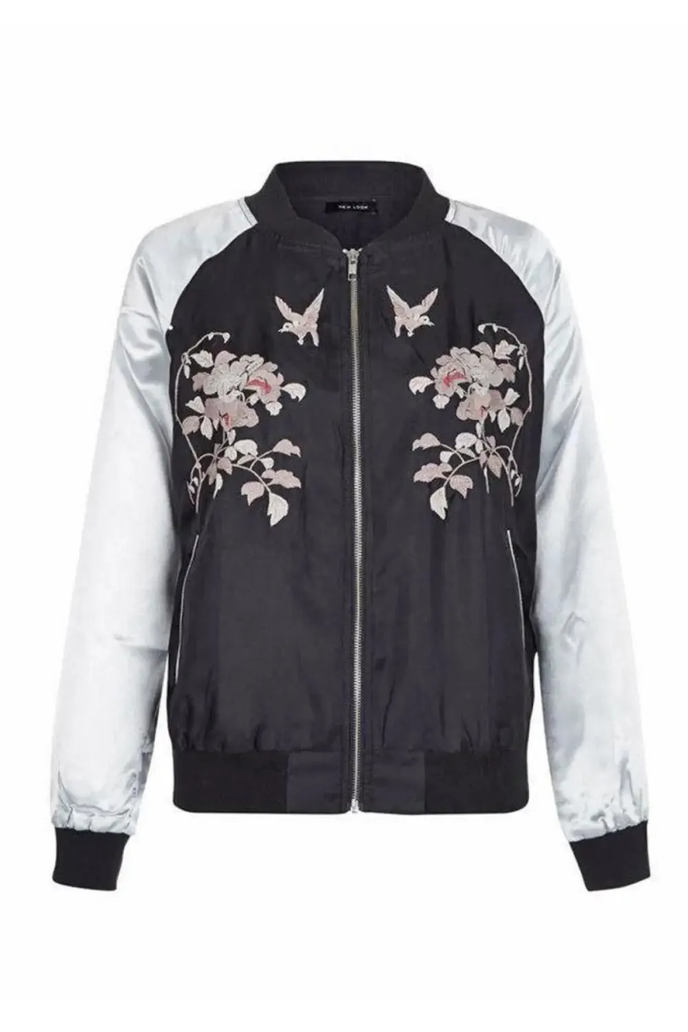 Embroidered Silky Bomber Jacket