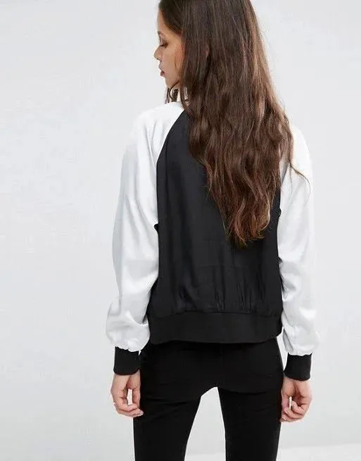 Embroidered Silky Bomber Jacket