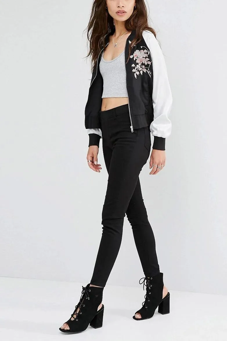 Embroidered Silky Bomber Jacket