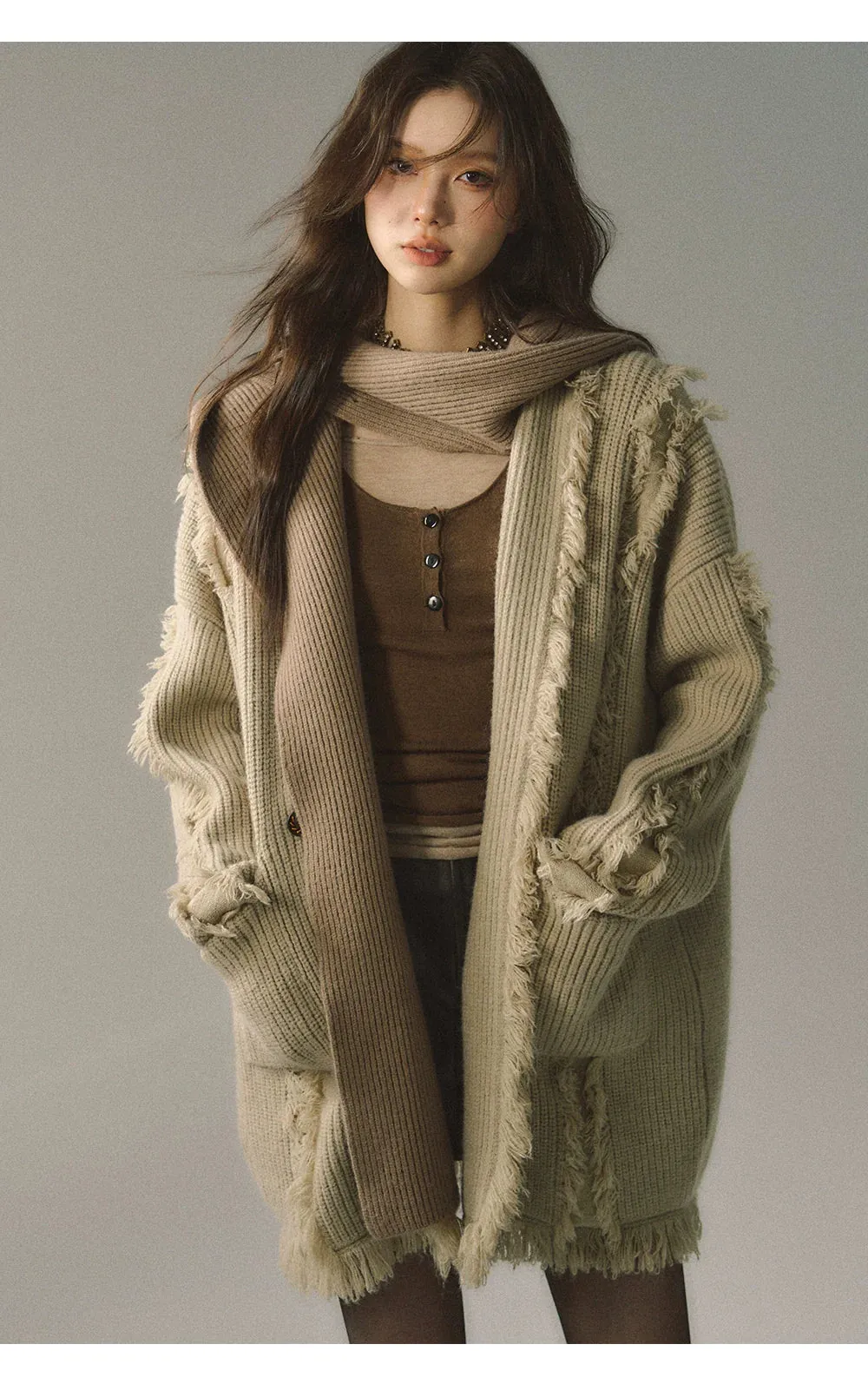 (Final Sale) Detachable Hood Knit Cardigan