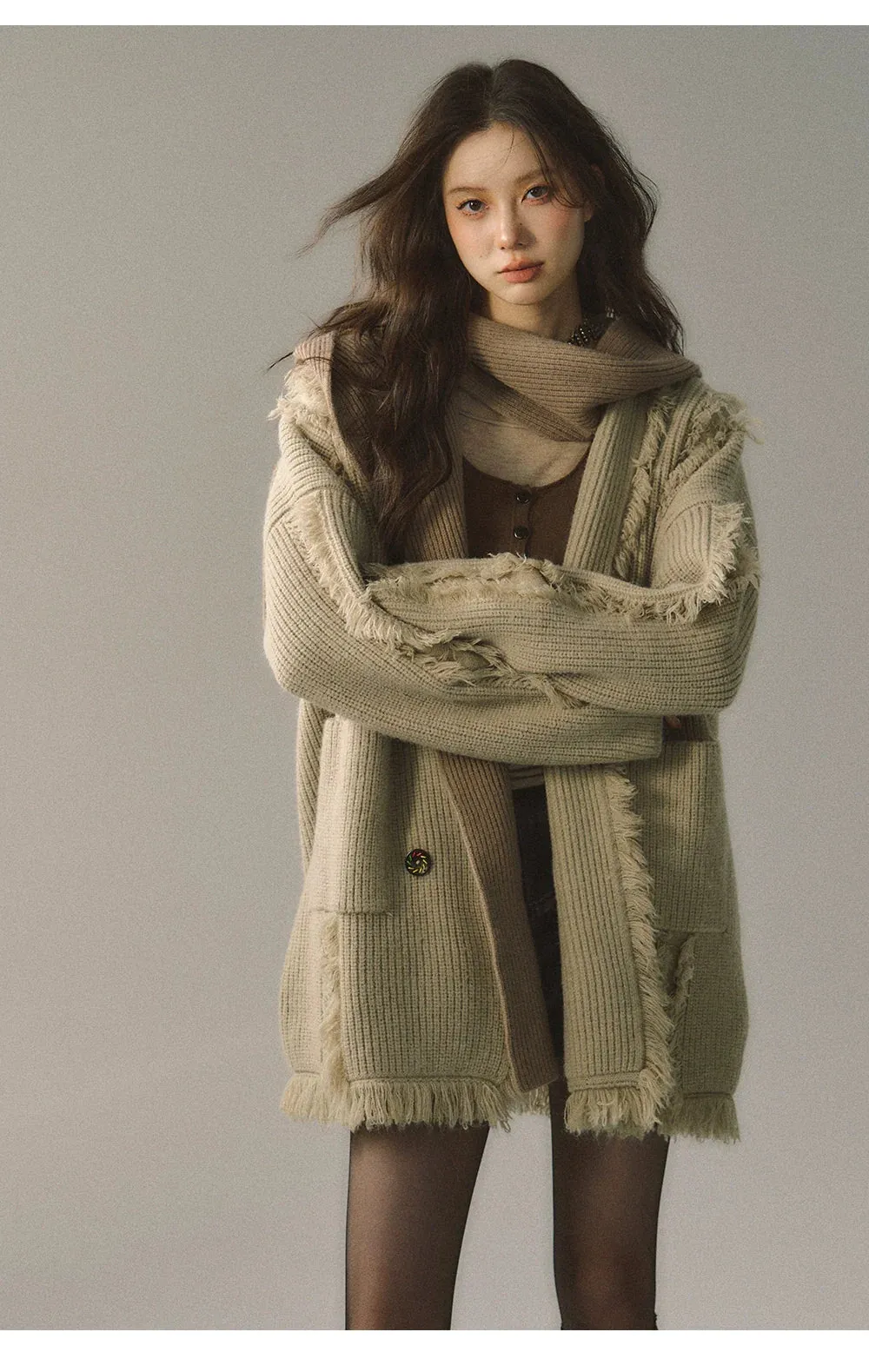 (Final Sale) Detachable Hood Knit Cardigan