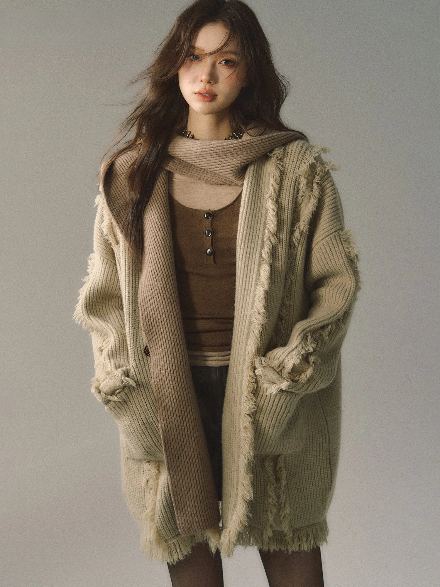 (Final Sale) Detachable Hood Knit Cardigan