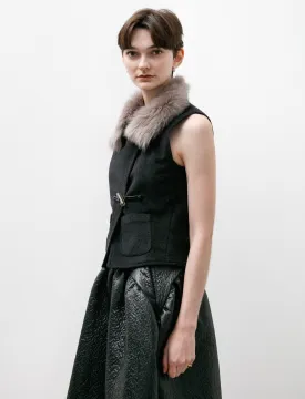 Fur Collar Wrap Vest Grey