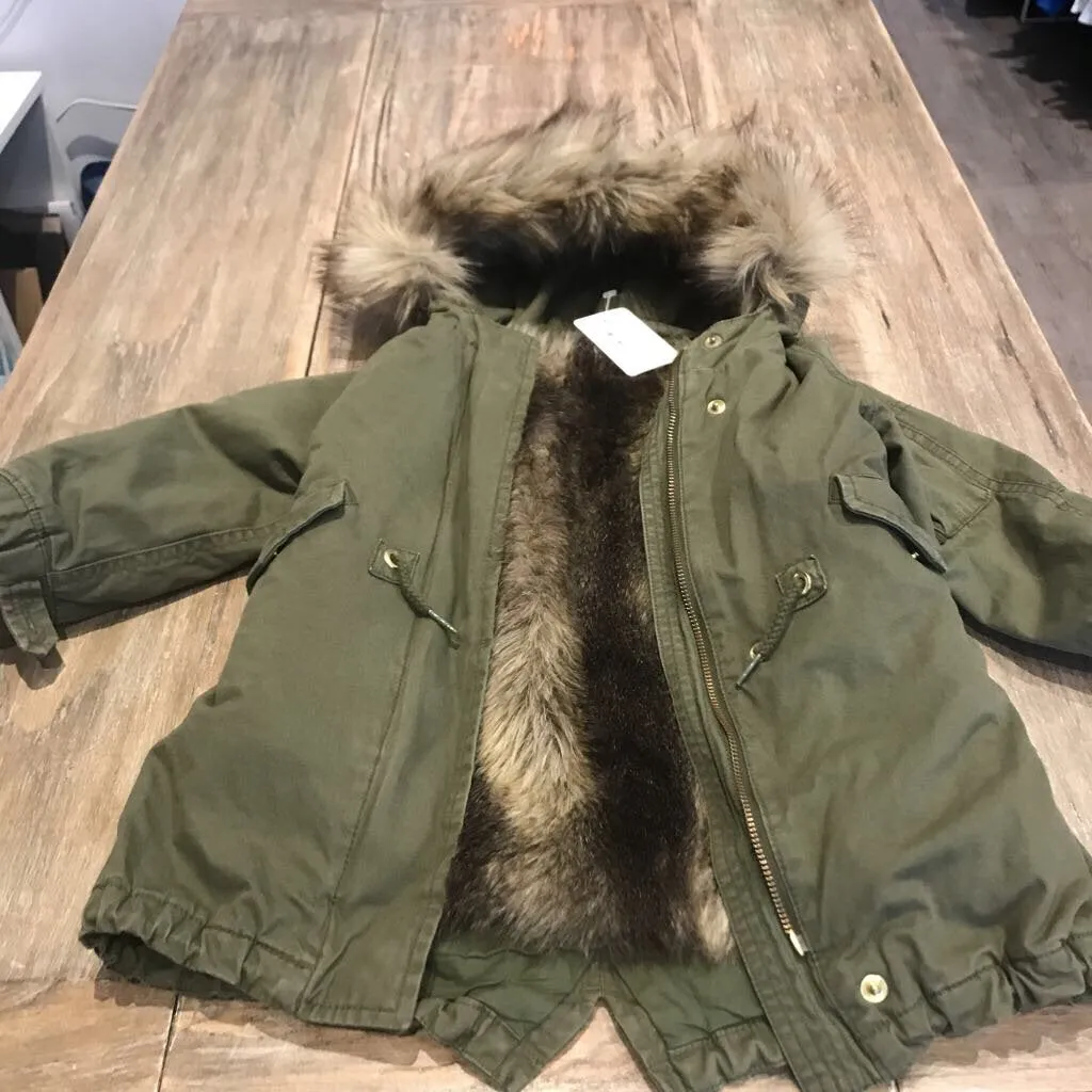 Gap Cotton Khaki removable fur lining hood Winterjacket 3T