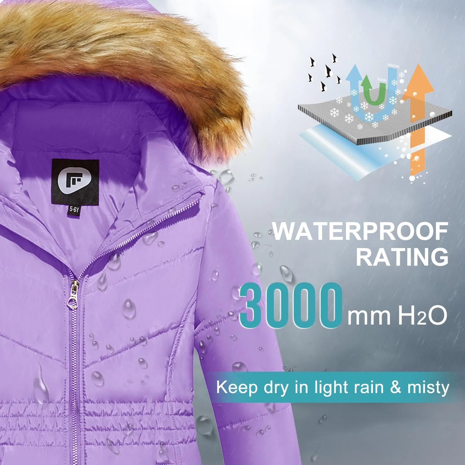 Garemcy Girls Winter Coat Long Warm Waterproof Fleece Lined Puffer Jacket With Detachable Hood & Fur Trim