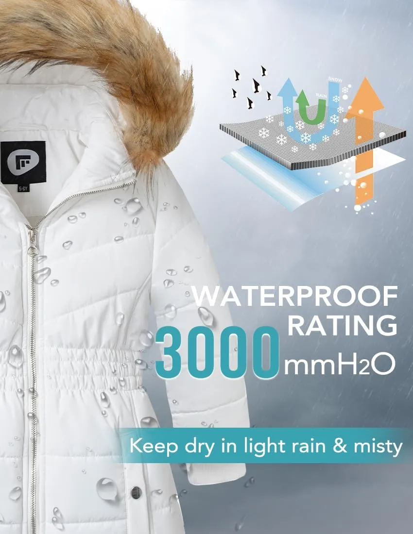 Garemcy Girls Winter Coat Long Warm Waterproof Fleece Lined Puffer Jacket With Detachable Hood & Fur Trim