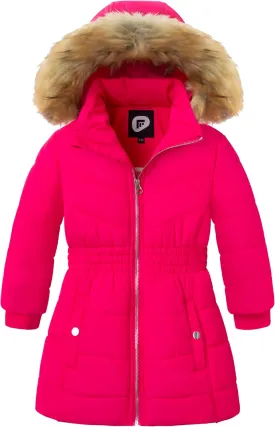 Garemcy Girls Winter Coat Long Warm Waterproof Fleece Lined Puffer Jacket With Detachable Hood & Fur Trim