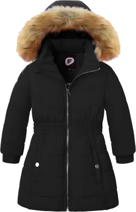 Garemcy Girls Winter Coat Long Warm Waterproof Fleece Lined Puffer Jacket With Detachable Hood & Fur Trim