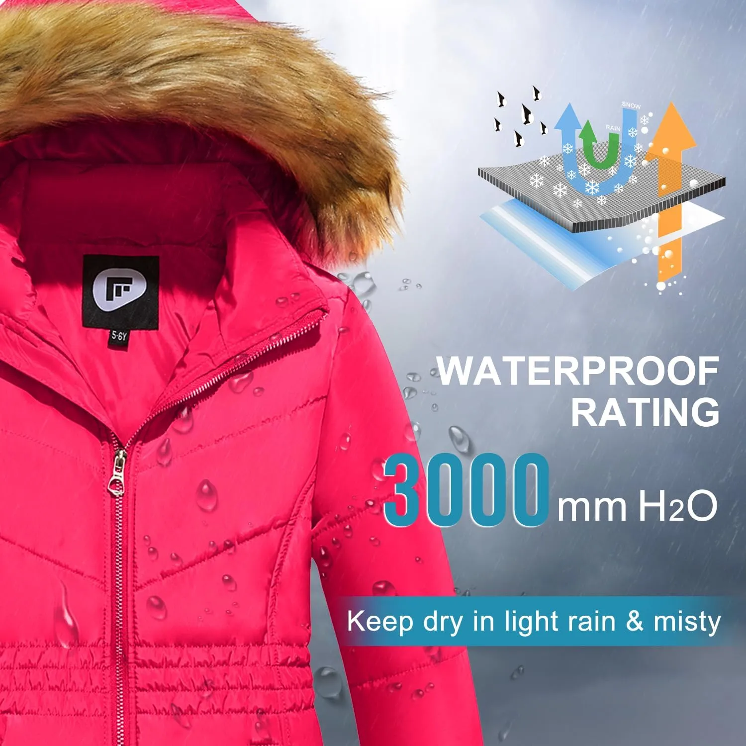 Garemcy Girls Winter Coat Long Warm Waterproof Fleece Lined Puffer Jacket With Detachable Hood & Fur Trim