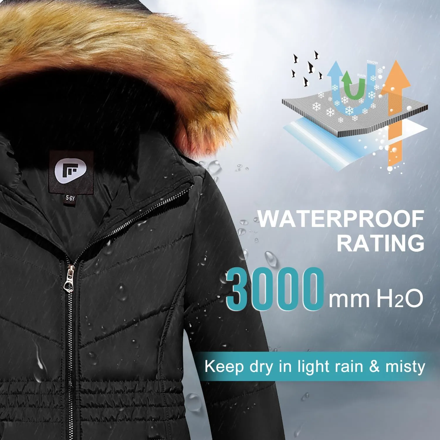Garemcy Girls Winter Coat Long Warm Waterproof Fleece Lined Puffer Jacket With Detachable Hood & Fur Trim