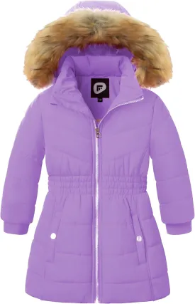 Garemcy Girls Winter Coat Long Warm Waterproof Fleece Lined Puffer Jacket With Detachable Hood & Fur Trim
