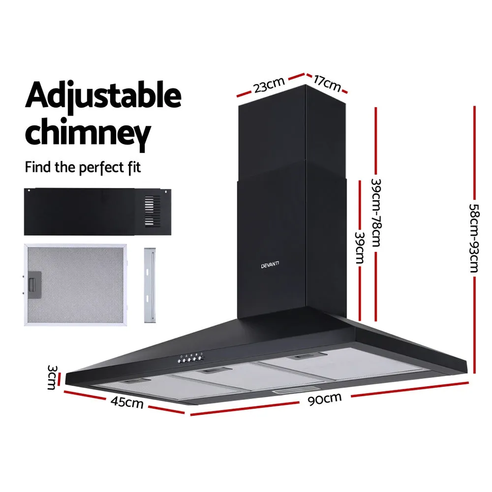 High Suction 900mm Range Hood, LED Light, 3-Speed Devanti