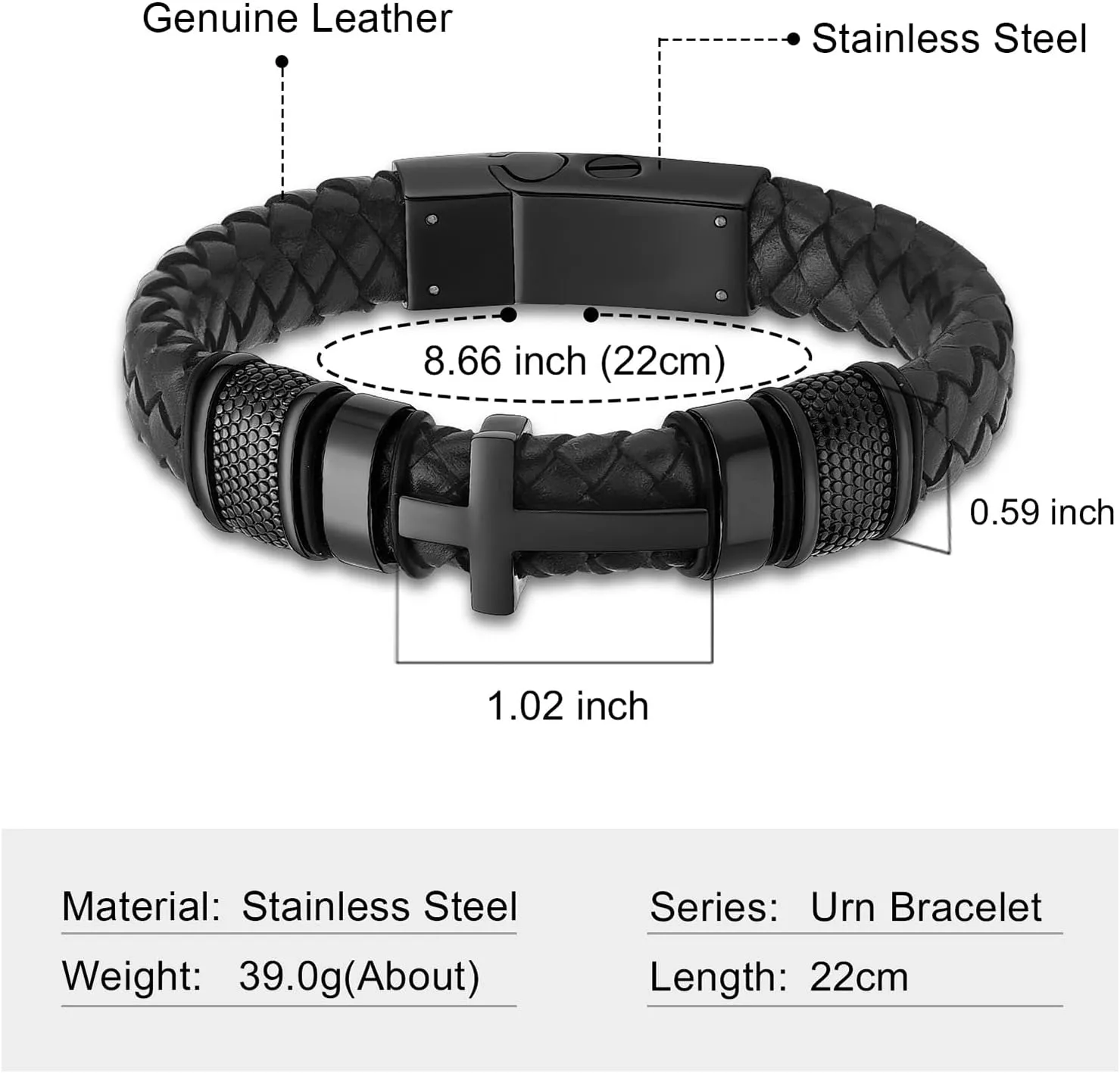 Imrsanl Cremation Jewelry Cross Urn Bracelet for Ashes for Women Men Keepsake Memorial Urn Braided Leather Bangle Ashes Holder Bracelets
