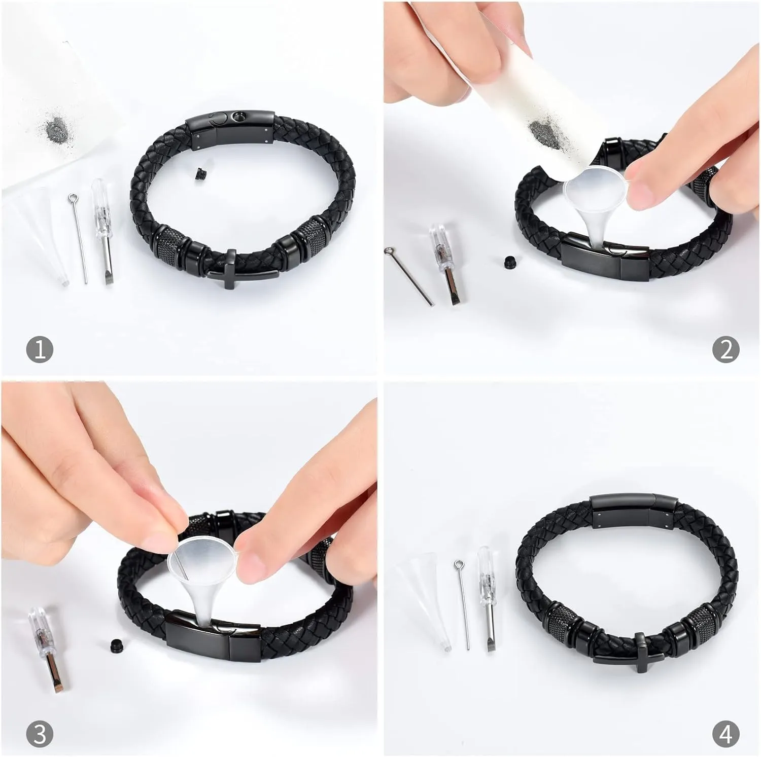 Imrsanl Cremation Jewelry Cross Urn Bracelet for Ashes for Women Men Keepsake Memorial Urn Braided Leather Bangle Ashes Holder Bracelets