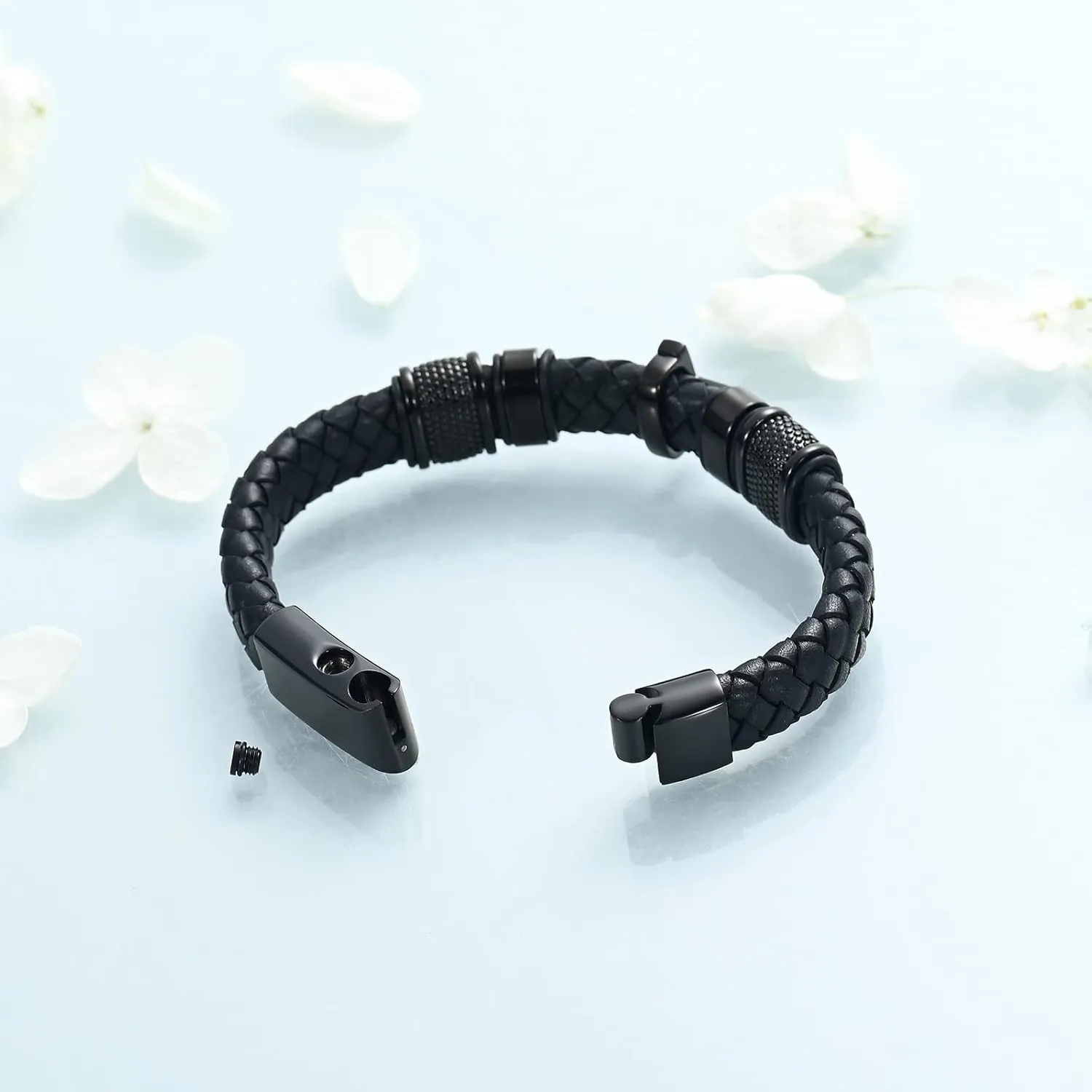 Imrsanl Cremation Jewelry Cross Urn Bracelet for Ashes for Women Men Keepsake Memorial Urn Braided Leather Bangle Ashes Holder Bracelets