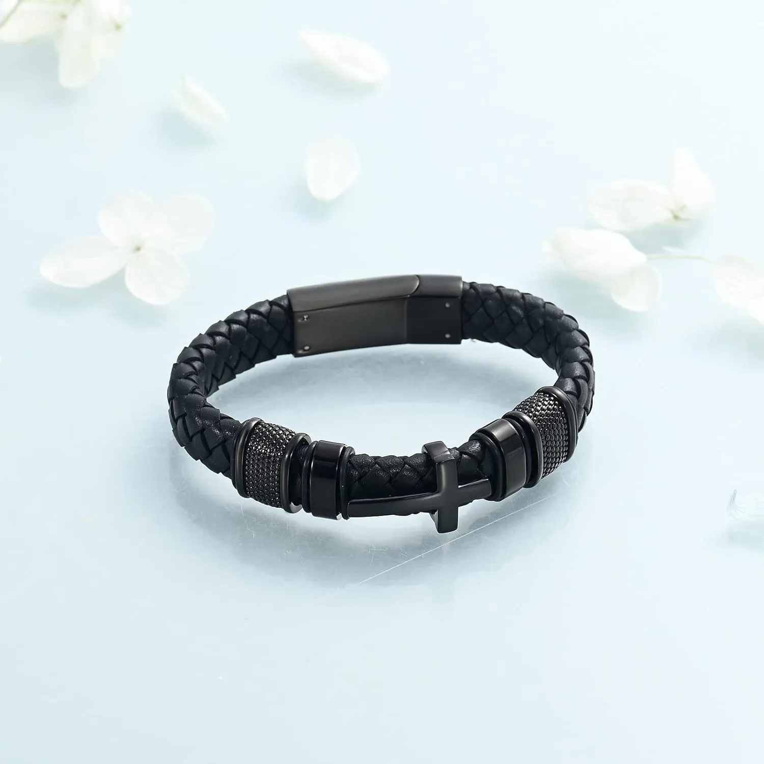 Imrsanl Cremation Jewelry Cross Urn Bracelet for Ashes for Women Men Keepsake Memorial Urn Braided Leather Bangle Ashes Holder Bracelets