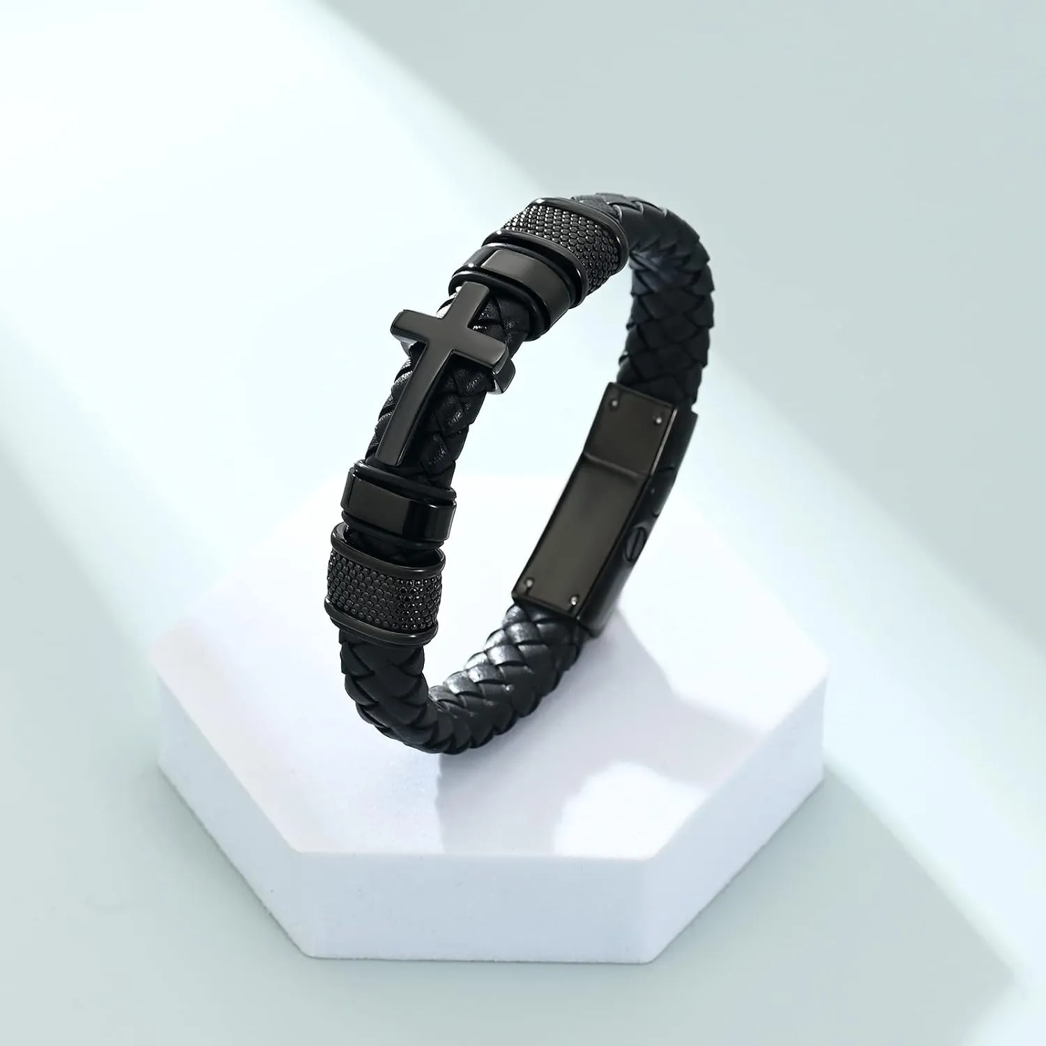 Imrsanl Cremation Jewelry Cross Urn Bracelet for Ashes for Women Men Keepsake Memorial Urn Braided Leather Bangle Ashes Holder Bracelets