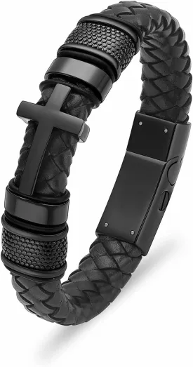 Imrsanl Cremation Jewelry Cross Urn Bracelet for Ashes for Women Men Keepsake Memorial Urn Braided Leather Bangle Ashes Holder Bracelets