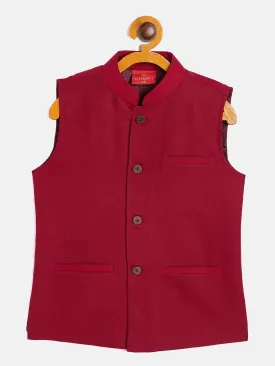 Jashvi Boys' Maroon Cotton Blend Slim Fit Nehru Jacket