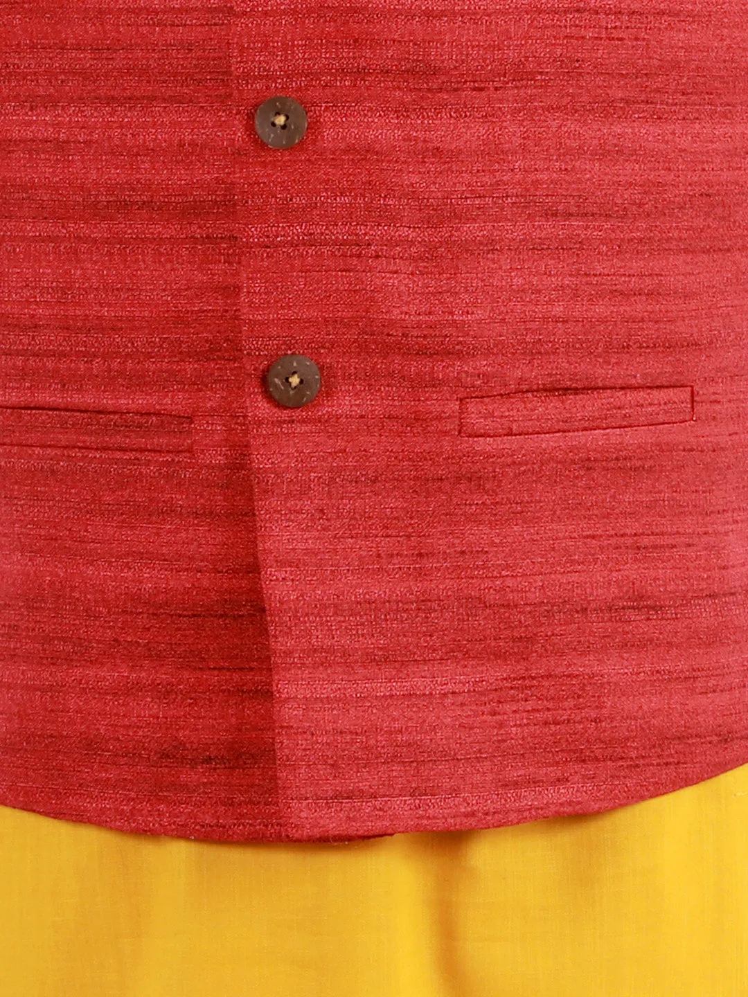 Jashvi Boys Maroon, Mustard And White Jacket, Kurta and Pyjama Set
