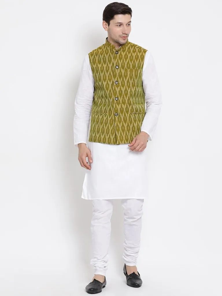 Jashvi Men's Green Cotton Ethnic Jacket
