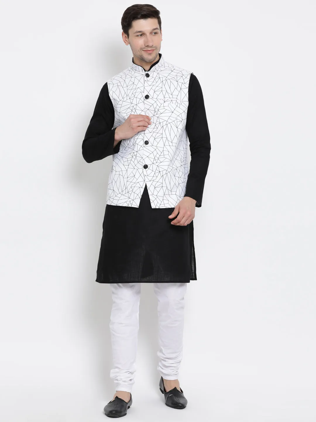 Jashvi Men's White Cotton Blend Ethnic Jacket