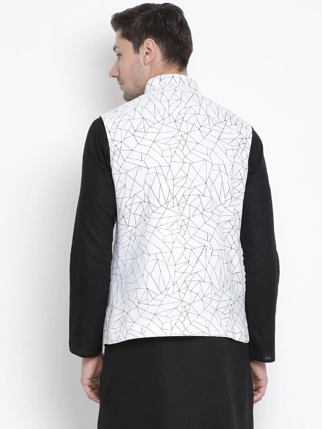 Jashvi Men's White Cotton Blend Ethnic Jacket
