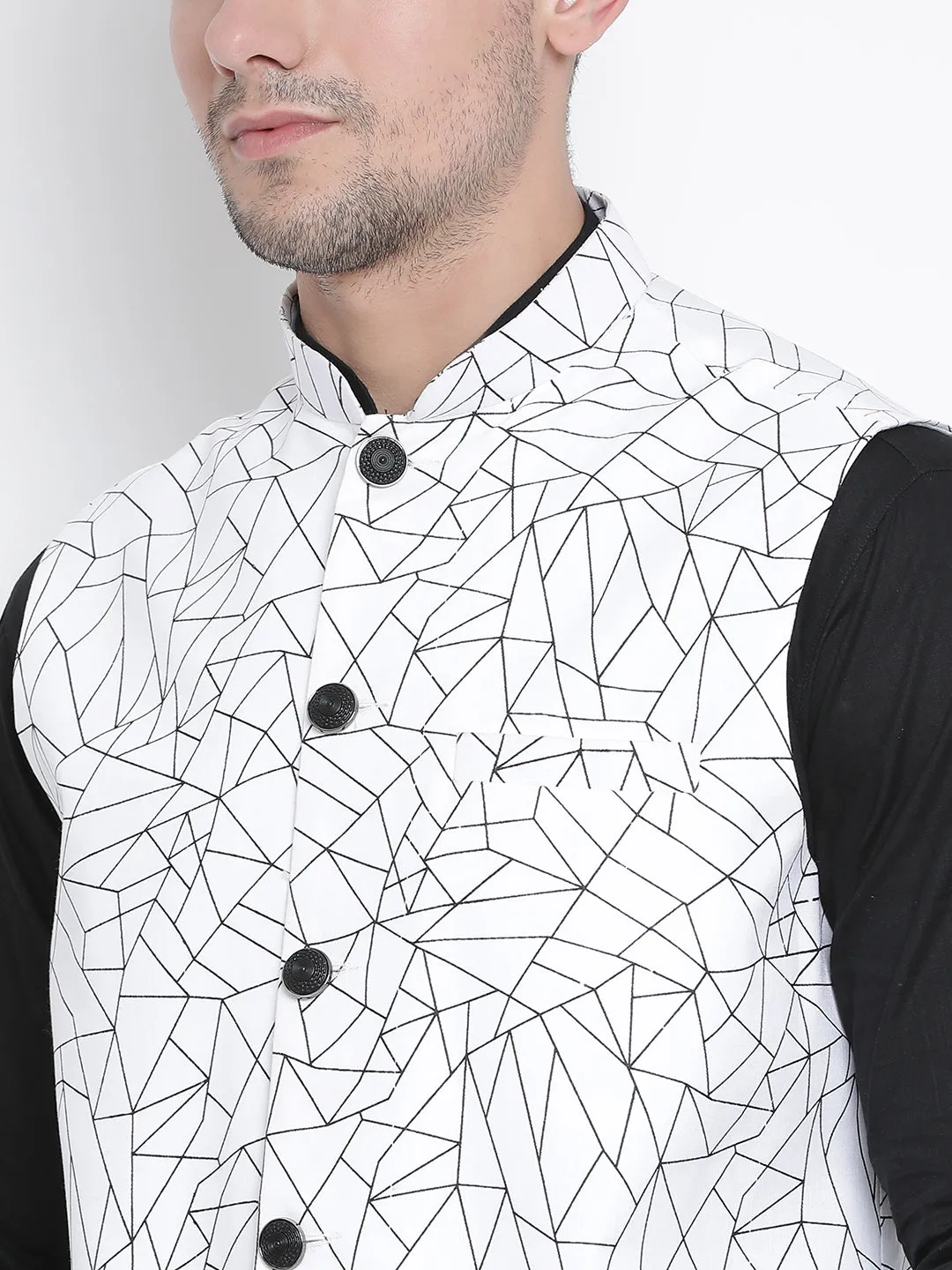 Jashvi Men's White Cotton Blend Ethnic Jacket