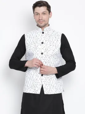 Jashvi Men's White Cotton Blend Ethnic Jacket