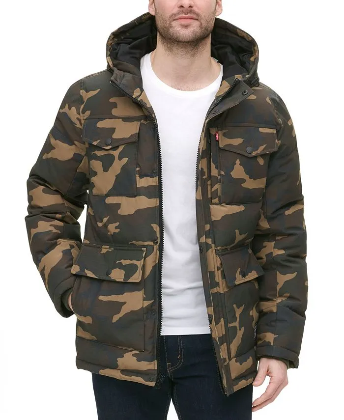 Levi's Men's quilted parka with four pockets and a hood, multicolor