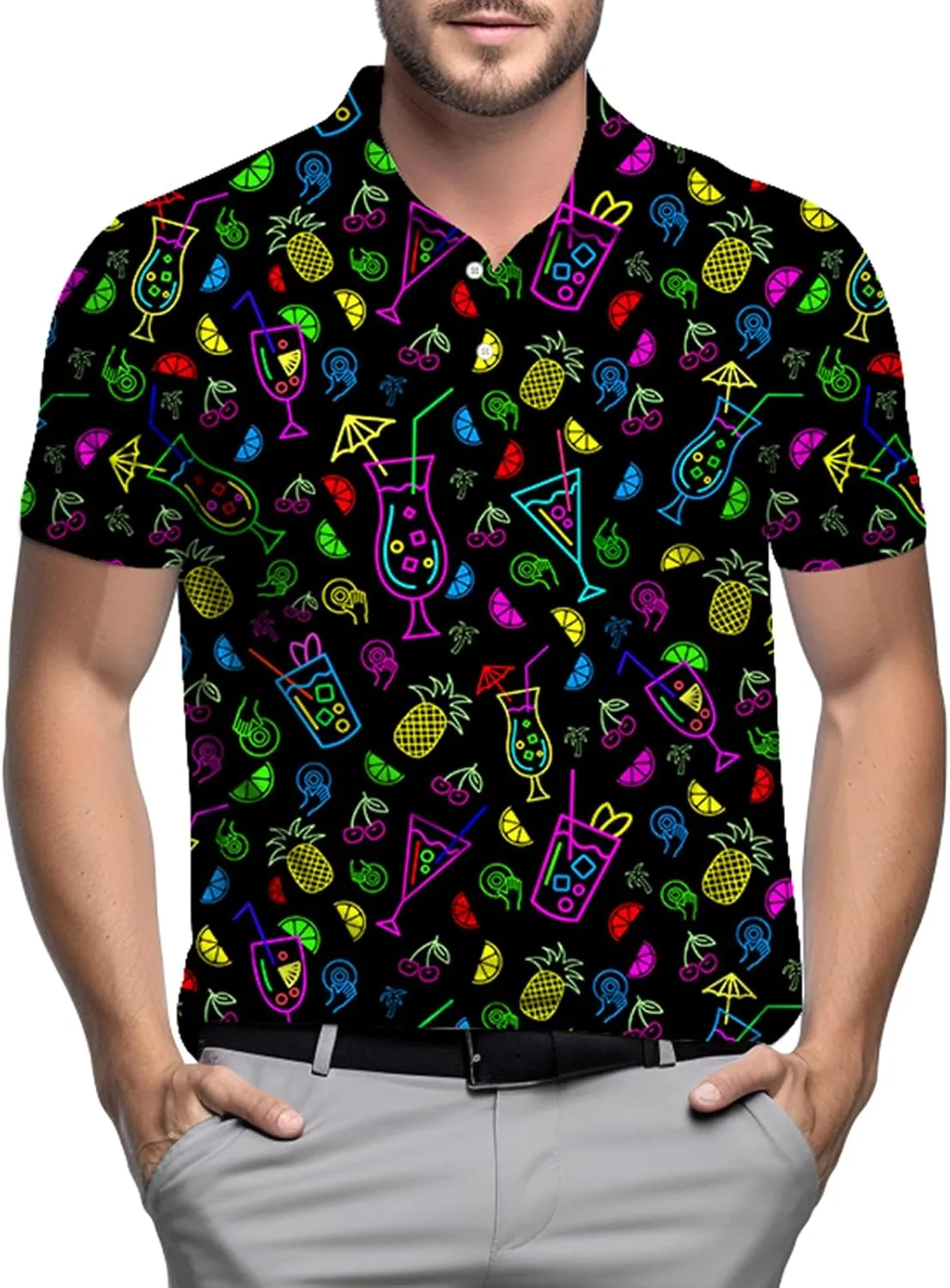 Mens Polo Shirt Retro 80s 90s Golf Tennis Sport T-ShirtSoft Breathable Elastic Fabric Short Sleeve