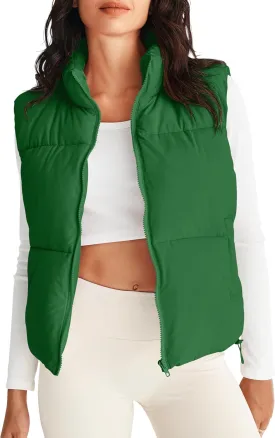 MEROKEETY Womens Puffer Vest Stand Collar Zip Up Sleeveless Padded Gilet Coat with Pockets