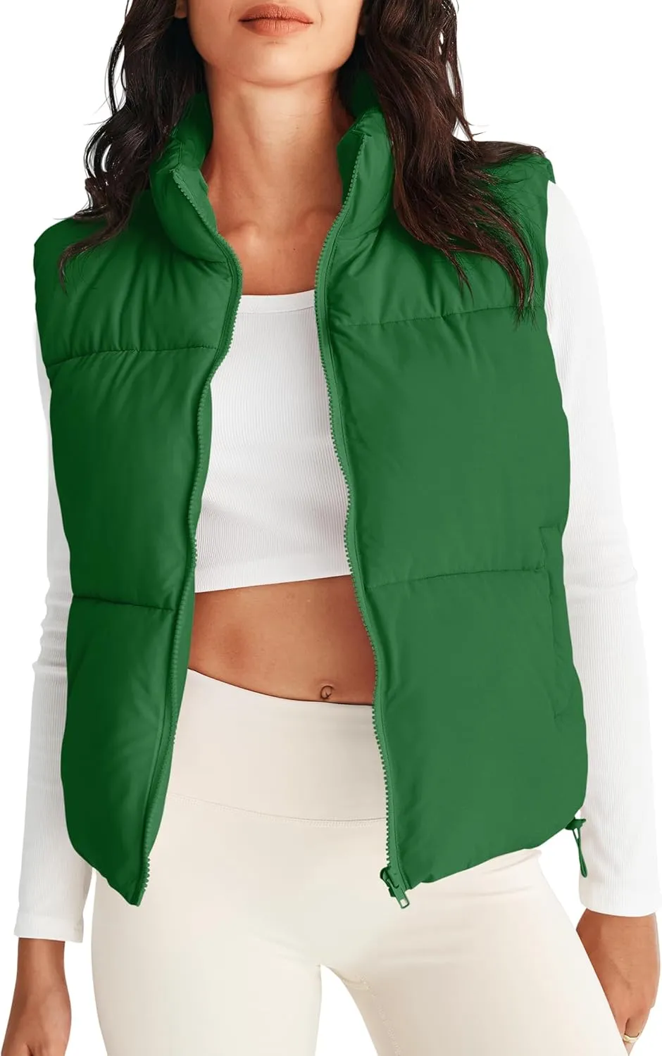 MEROKEETY Womens Puffer Vest Stand Collar Zip Up Sleeveless Padded Gilet Coat with Pockets