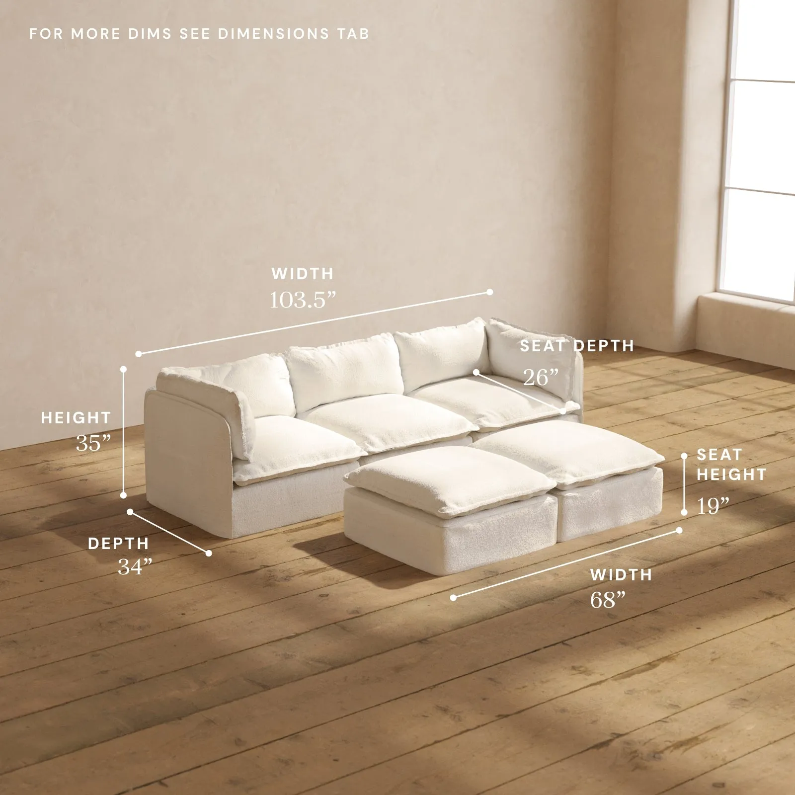 Modular Performance 3-Seater   Bench Ottoman in Mousse | Relaxed Blend